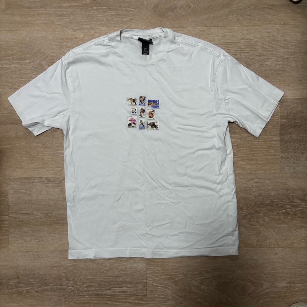 H&M White Graphic Tee with Animal Prints
